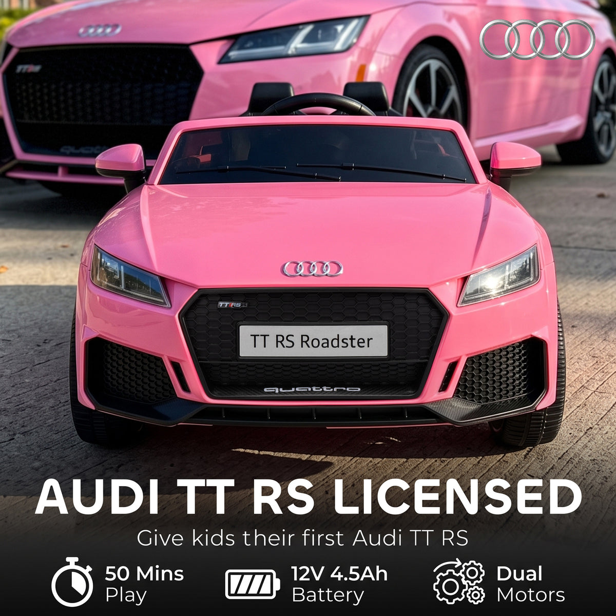 AIYAPLAY Licensed Audi TT RS 12V Kids Ride-On Car | Parent Remote, Dual 25W Motors & 4-Wheel Suspension | Lights, Music & USB | Pink, Grey or Black | Ages 2–3