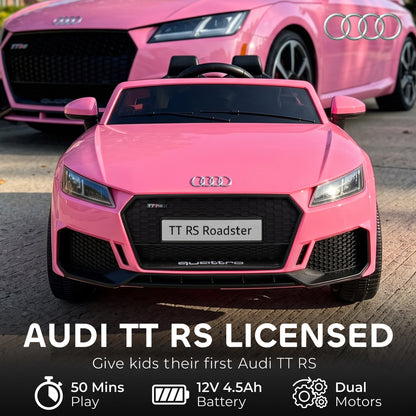 AIYAPLAY Licensed Audi TT RS 12V Kids Ride-On Car | Parent Remote, Dual 25W Motors & 4-Wheel Suspension | Lights, Music & USB | Pink, Grey or Black | Ages 2–3