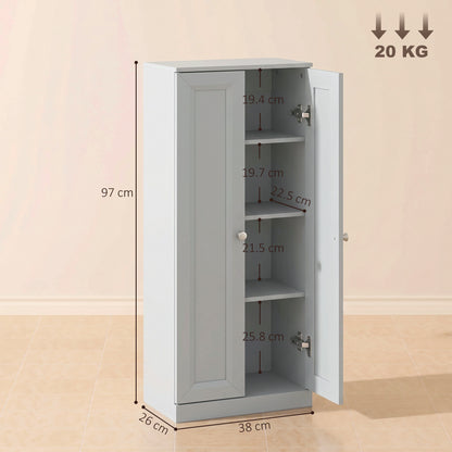 Narrow Bathroom Cabinet | Light Blue | Particleboard MDF | 38x26x97cm | 2 Doors 4 Tiers | Soft-Close Hinges | Anti-Tip | 20kg | Nordic Style | Freestanding Slim Cupboard