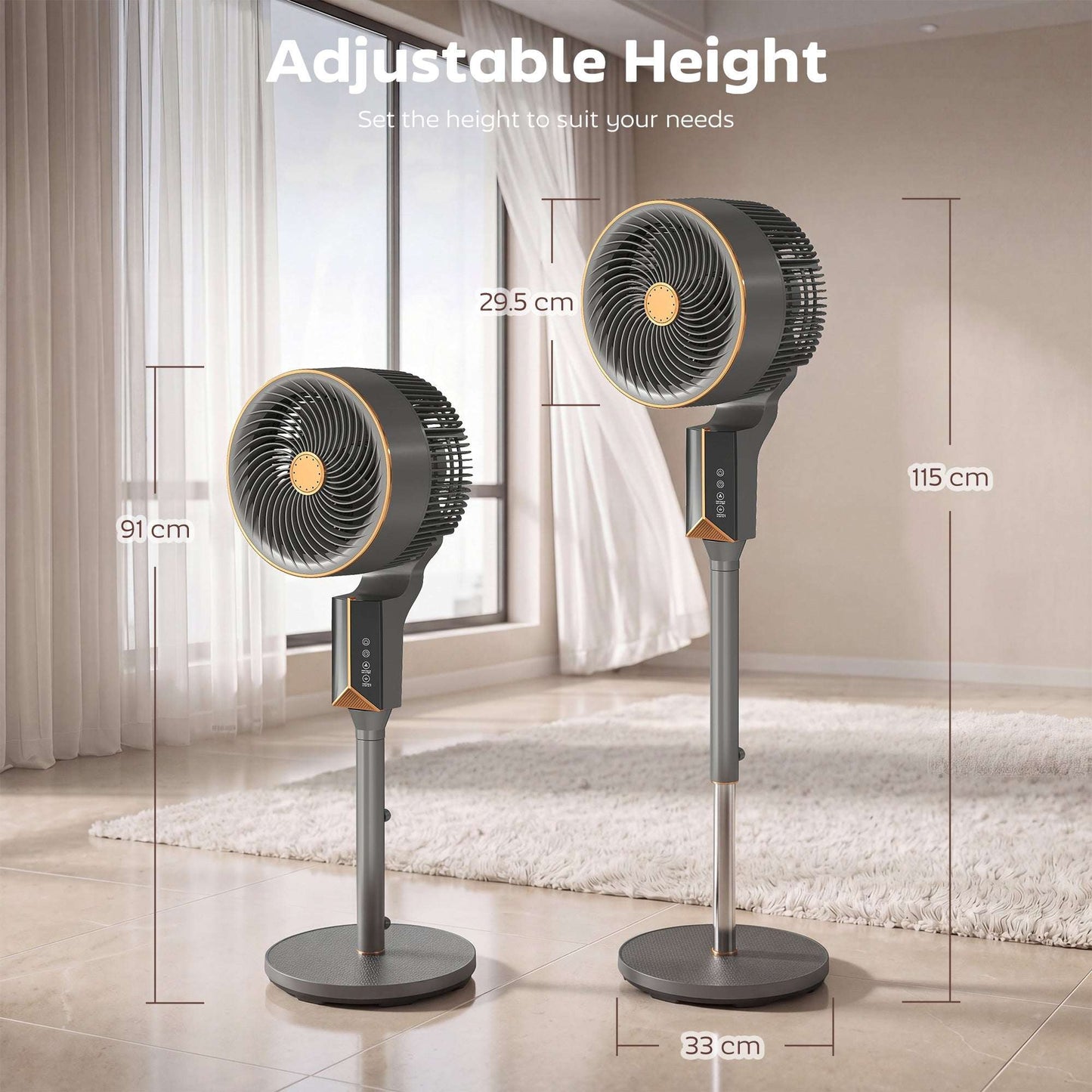 Pedestal Standing Fan | 20dB Sleep Mode | 8 Speeds | 17.1m³/min Airflow | 85° Oscillation | Aromatherapy Pad | Detachable Grill | 5m Remote | 12H Timer | 60W | 115cm | Grey