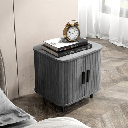Nordic Bedside Table | Roller Shutter Sliding Doors | 2-Tier Storage | Melamine Surface | Steel Legs | 90kg | 48x40x48cm | Grey
