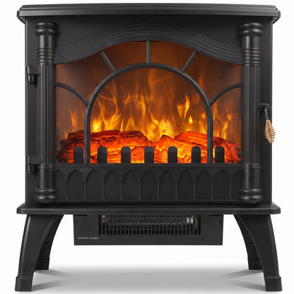 3-Sided Glass Electric Stove Fire | 1000W/2000W Fan Heater, Adjustable Flame Brightness & Thermostat | Freestanding Black | 55 × 31 × 58cm | C Rated