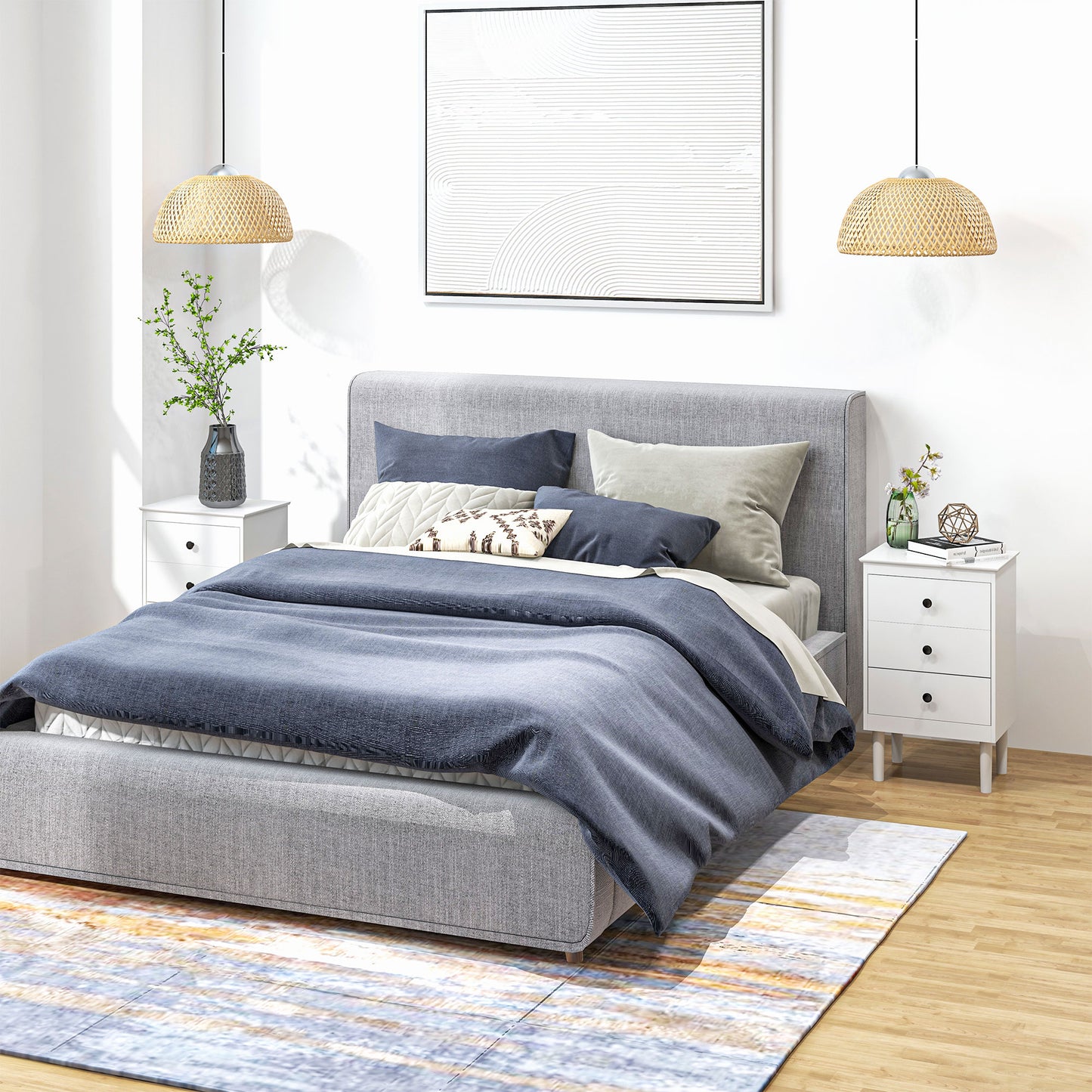 Bedside Table Set of 2, Modern Sofa Side Table with 3 Drawers, Nightstand for Bedroom, 40x30x64cm, White