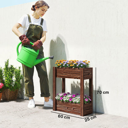 2-Tier Wooden Raised Planter, Raised Garden Bed on Legs with Drainage Holes and Bed Liner, Elevated Garden Planter