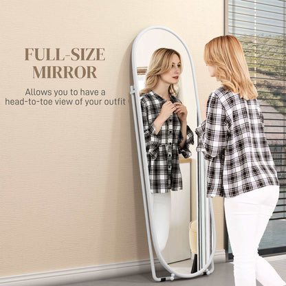 40 x 160cm Full Length Mirror, Floor Standing, Wall-Mounted or Leaning Against Wall Tall Mirror with Support Frame, Oval Full Body Mirror for Bedroom, Living Room, White