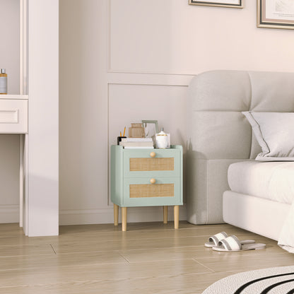 Bedroom Chest of Drawers, Boho Rattan Dresser with 2 Drawers, Storage Cabinet for Living Room, Hallway, Entryway