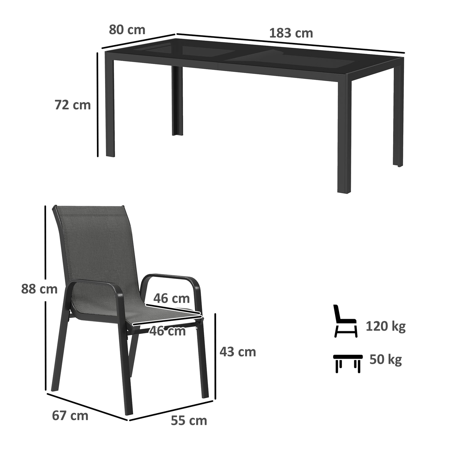 Outsunny 8 Seater Garden Dining Set with Rectangular Tempered Glass Top, Garden Furniture Set, Chairs for Patio, Balcony, Poolside, Dark Grey