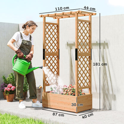 Fir Wood Garden Raised Bed with Double Trellis & Hanging Rails | 85x39cm Planting Bed | 2 Drainage Holes | 10kg Trellis Capacity | 110x44x181cm | Natural Wood Finish