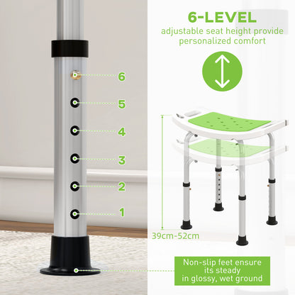 6-Level Height Adjustable Aluminium Bath Room Stool Chair Shower  w/ Padded Seat Drainage Holes Foot Pad, Green