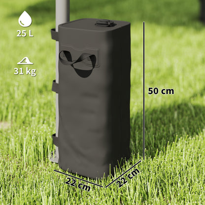 Set of 4 Heavy Duty Gazebo Weight Bags | 500D PVC | 25L Water / 31kg Sand Capacity | Wide Mouth | Adjustable Straps | Fits 25-70mm Legs | Foldable | Carry Handles | Black