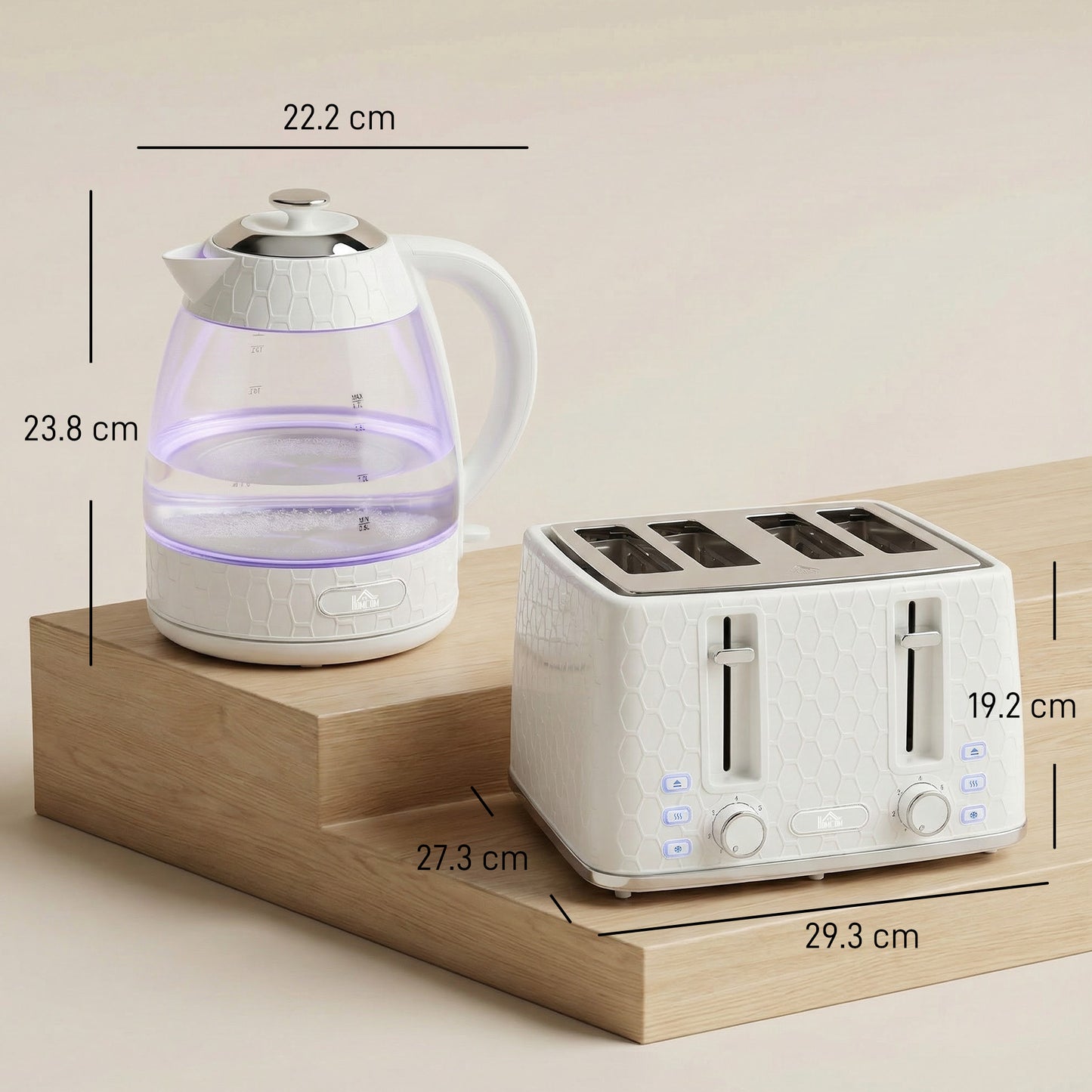 Kettle and Toaster Set, 1.7L 3000W Rapid Kettle with Strix Thermostat, 4 Slice Toaster with 7 Browning Controls, Cream