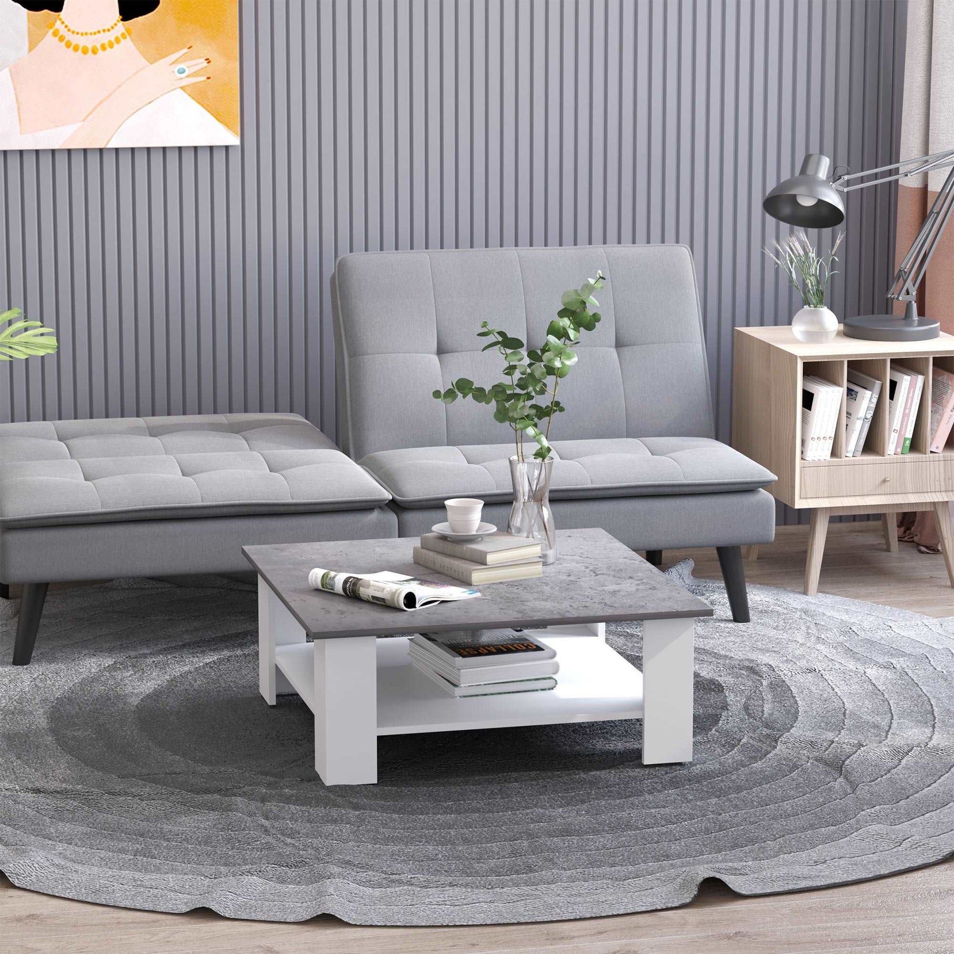 2 Tier Vintage Style Coffee Table Square Side Desk Storage Shelf Indoor Home Living Room Furniture