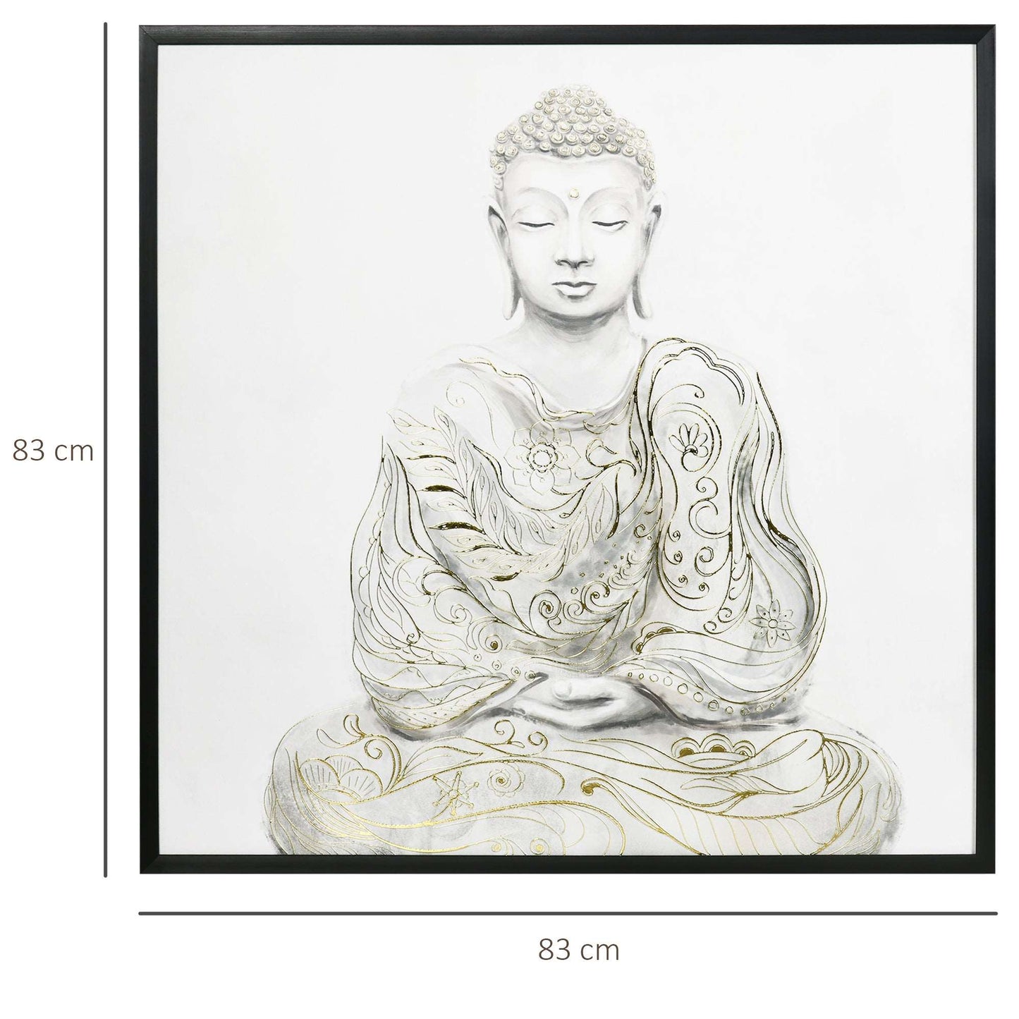 Canvas Wall Art Gold Textured Buddha Sit in Meditation, Wall Pictures for Living Room Bedroom Decor, 83 x 83 cm