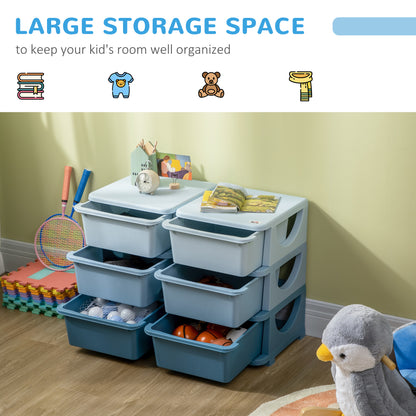 Kids Storage Unit Cabinet Storage Organiser Six Drawers - Blue