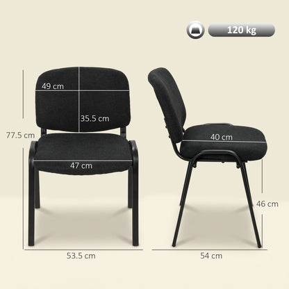 Stackable Office Reception Chairs Set of 4 | Black Padded Meeting Chairs | Steel Frame | 120kg Capacity