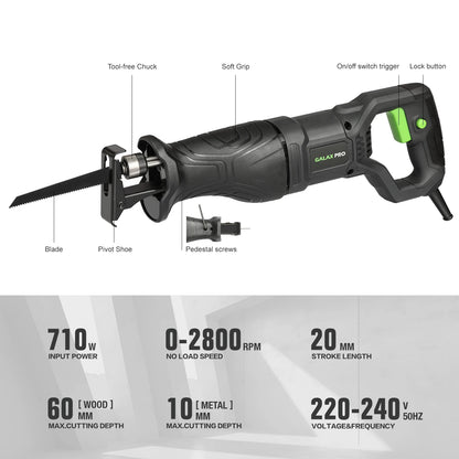 GALAX PRO Reciprocating Saw 710W Powerful Motor 3000SPM Electric Saber Saw 115Mm Max Cut Depth Carpenter Tools for Metal PVC