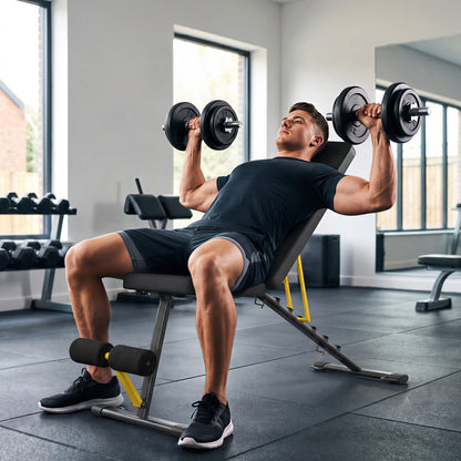 Adjustable Weight Bench | 300kg Capacity | Incline Decline Flat | 7 Backrest Positions | Resistance Bands | Foldable | Yellow
