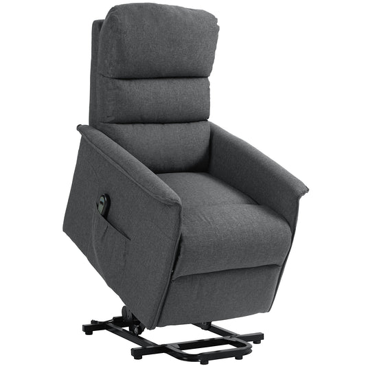 Electric Power Lift Recliner Chair with Spring Pack Seat, Fabric Recliner Armchair for Elderly with Footrest, Remote, Side Pockets, Reclining Chair for Living Room, Dark Grey