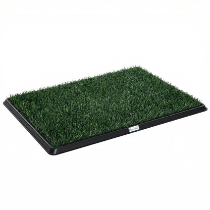 PawHut Dog Toilet Tray with 2 Artificial Grass Mats | Black & Green | PP PE | 76x50.5x3.5cm | 3-Layer Drainage System | Medium Dogs up to 50cm | Indoor Balcony Yard | No Assembly
