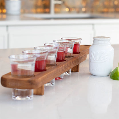 Maison & White Wooden Drinks Paddle with 6 Shot Glasses | Solid Wood | 45cm Board | 25ml Glasses | Dishwasher Safe Glasses | Party Bar Accessory | 2-Year Warranty