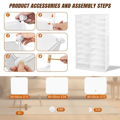 Shoe Storage Cabinet Layer Modular Plastic Shoe Rack, Cube Shoe Organizer, Dustproof and Waterproof, 40 Pairs of Shoes - 6/8/10