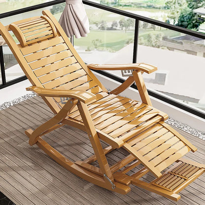 Bamboo Rocking Chair Foldable Recliner, Bamboo Chair, Natural Wood