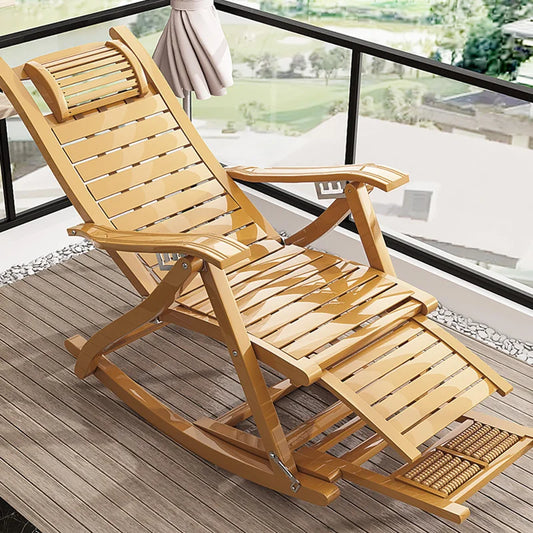Bamboo Rocking Chair Foldable Recliner, Bamboo Chair, Natural Wood