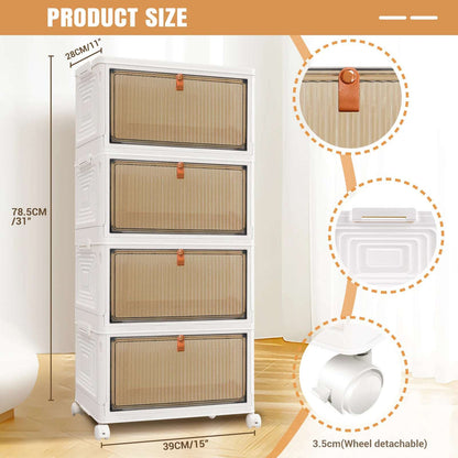 3/4/5-Tier Storage Boxes with Lid, Plastic Storage Boxes with 4 Universal Wheels, Organizer for Bedroom Living Room Study Office