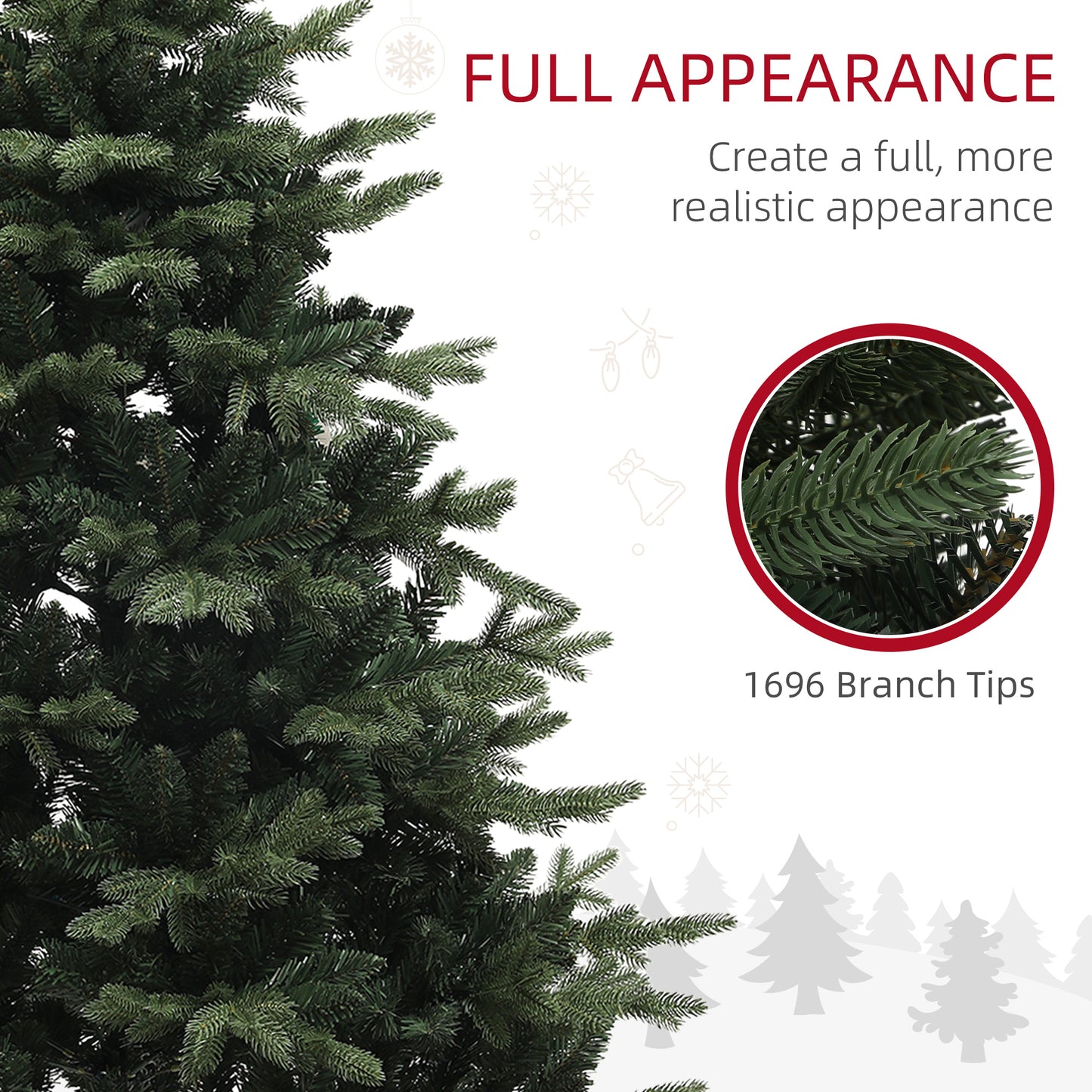 6ft Artificial Spruce Christmas Tree with 1696 Branch Tips and Foldable Steel Base, Realistic Hinged Tree, Holiday Décor for Home Office, Green