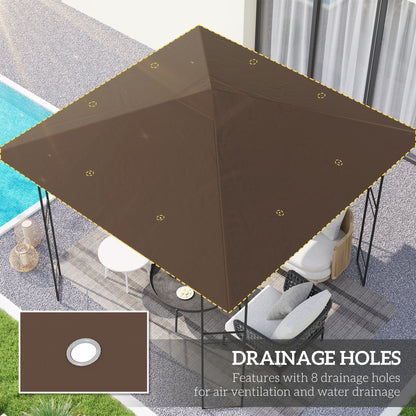 Outsunny 3 x 3(m) Gazebo Canopy Replacement Cover, Garden Gazebo Roof Replacement with Drain Holes, Water-resistant Plastic Coating, 370g/㎡, UPF30+, Brown