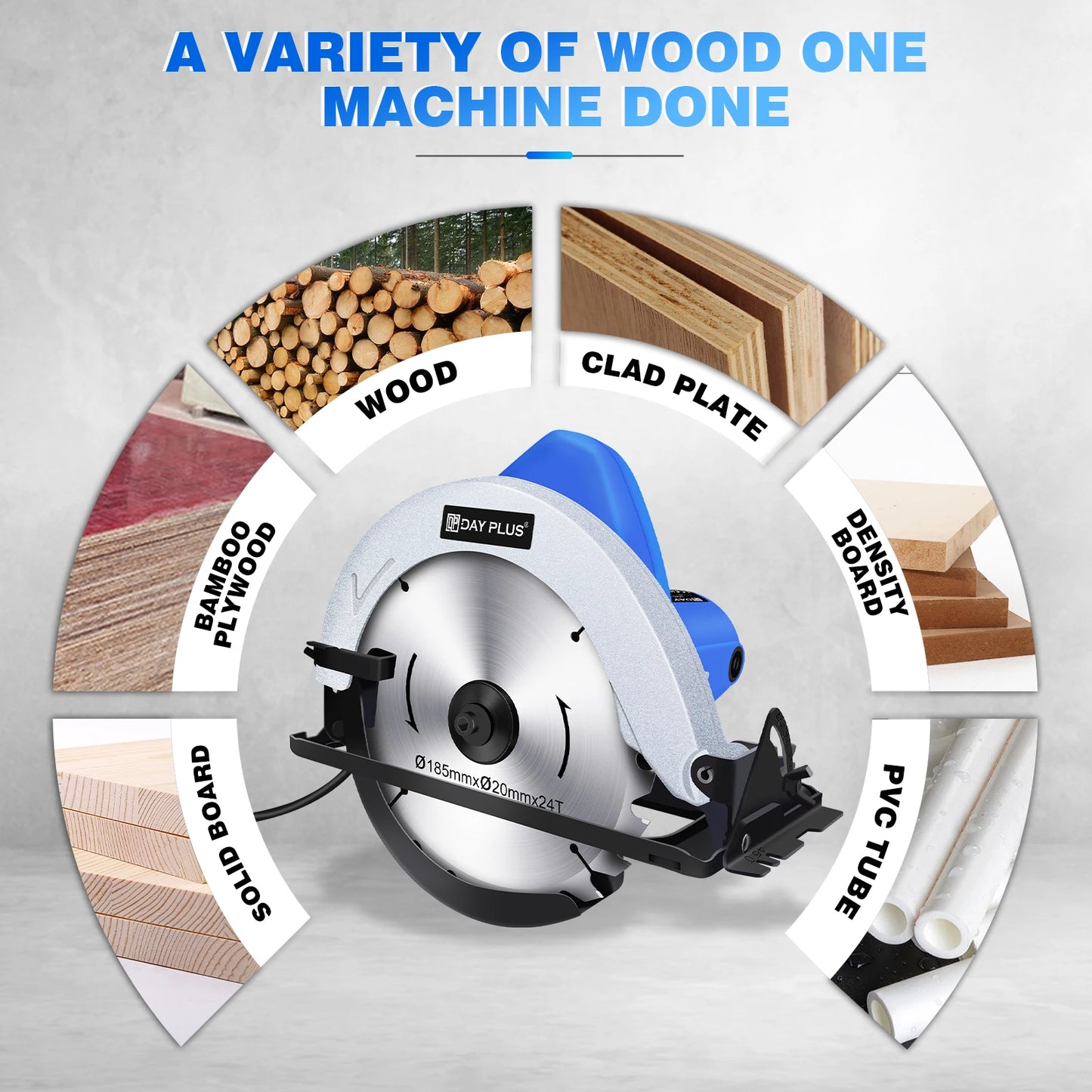 Circular Saw, 1500W 5000RPM Electric Power Circular Saw With Laser Guide,0 to 45° Bevel Angle, 180mm Saw Blade,55mm