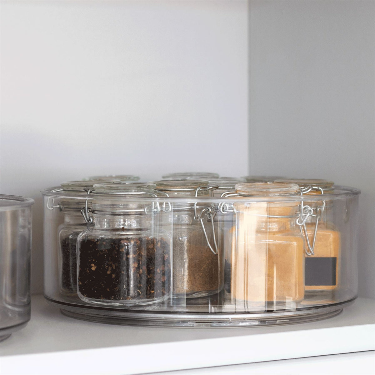 Pukkr Revolving Organisers | Set of 2 | Lazy Susan Turntable | Durable Plastic | 23x23x8.5cm Each | 360° Rotation | Cupboard Shelf Kitchen Bathroom Storage | Spice Jars Condiments | 2-Year Warranty