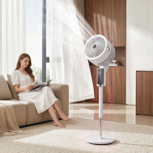 Pedestal Standing Fan | 20dB Sleep Mode | 8 Speeds | 9.5m³/min Airflow | 3D Oscillation | Aromatherapy Pad | Blue Mood Light | Detachable Grill | 5m Remote | 12H Timer | 50W | 110cm | White