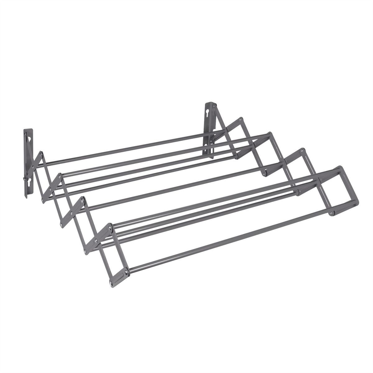 Pukkr Wall Mounted Extendable Clothes Airer | Grey Powder-Coated Steel | 9 Drying Rails | 60cm Wide, Retractable 11.5–62cm