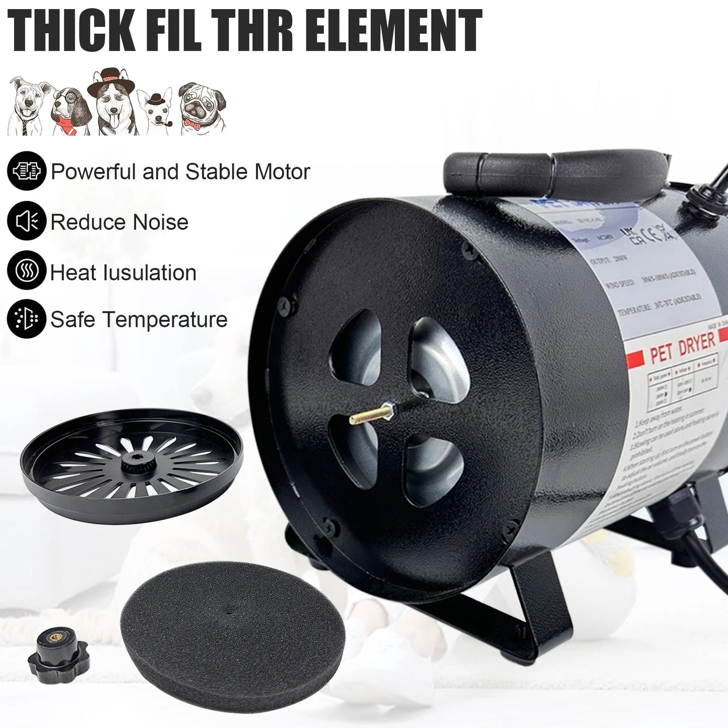 Pet Dog Cat Grooming Hairdryer Professional 2800W Variable Speed Powerful Efficient Hair Fur Blower Dryer With 3 Nozzles