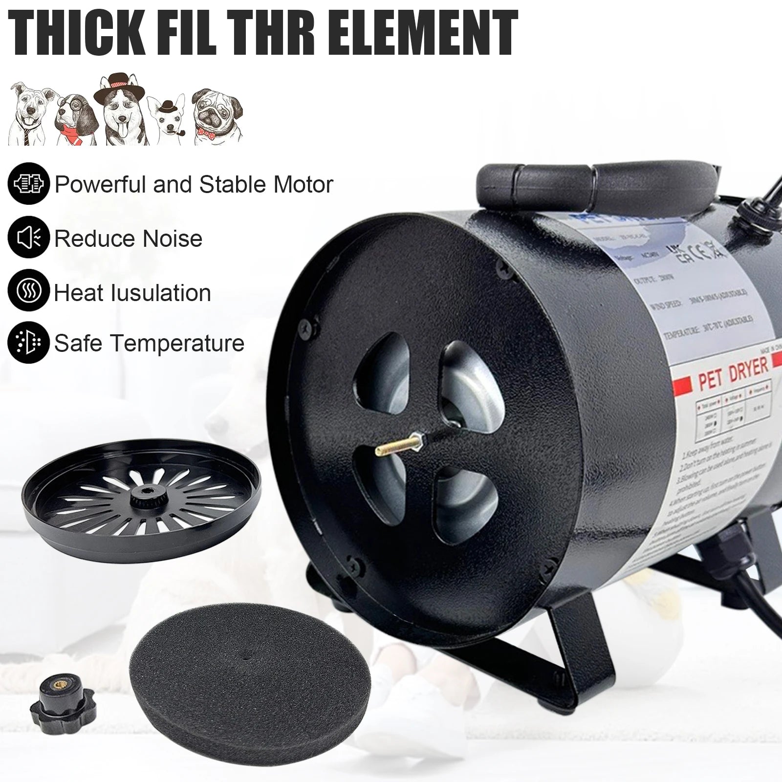 Pet Dog Cat Grooming Hairdryer Professional 2800W Variable Speed Powerful Efficient Hair Fur Blower Dryer With 3 Nozzles