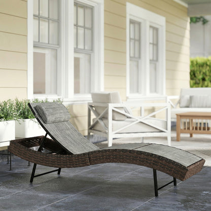 Rattan Sun Lounger | S-Curve Ergonomic Texteline Seat | 5 Position Adjustable Backrest | Headrest | All-Weather PE Rattan | Powder-Coated Frame | 198x60x44cm | 120kg | Brown