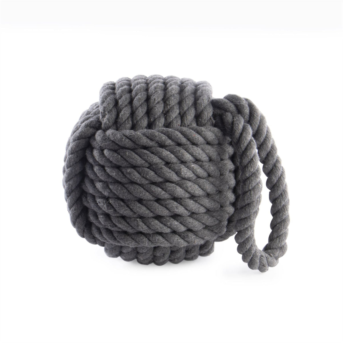 Maison & White Rope Knot Door Stop | Grey Cotton Nautical Doorstop | Weighted Sand & Polyester Filling | 15cm Ball & Carry Loop