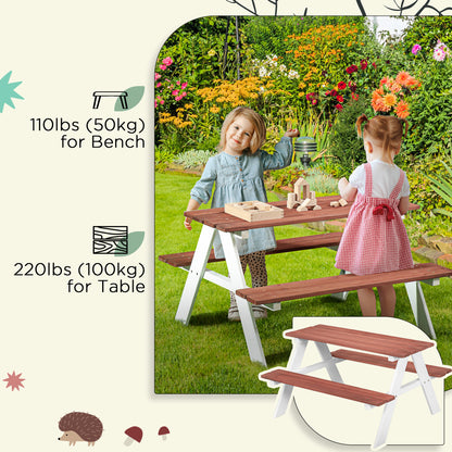 Kids Wooden Picnic Table & Bench Set | Ages 3-8 | EN71 Tested | Weatherproof | Brown