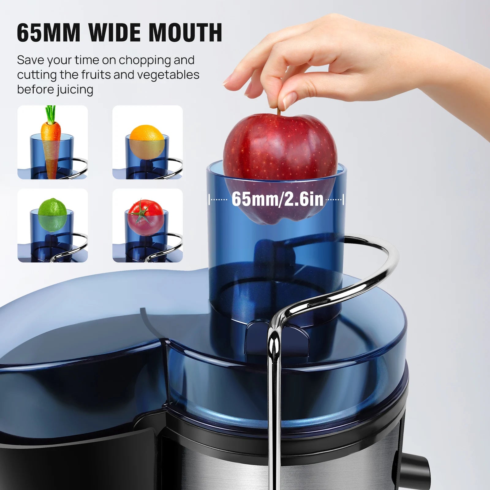 900W Juicer, Centrifugal Juicer Machines Whole Fruit and Vegetable, 65Mm Wide Mouth Juicer Extractor with 2 Speed, 500Ml