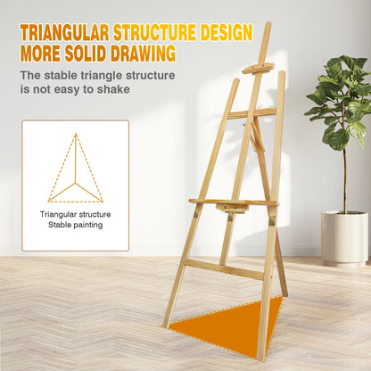 Studio Easel 1.75M Foldable Wooden A Frame Painting Painter Drawing Stand Board 69 Inch Art Display Easel Artist 