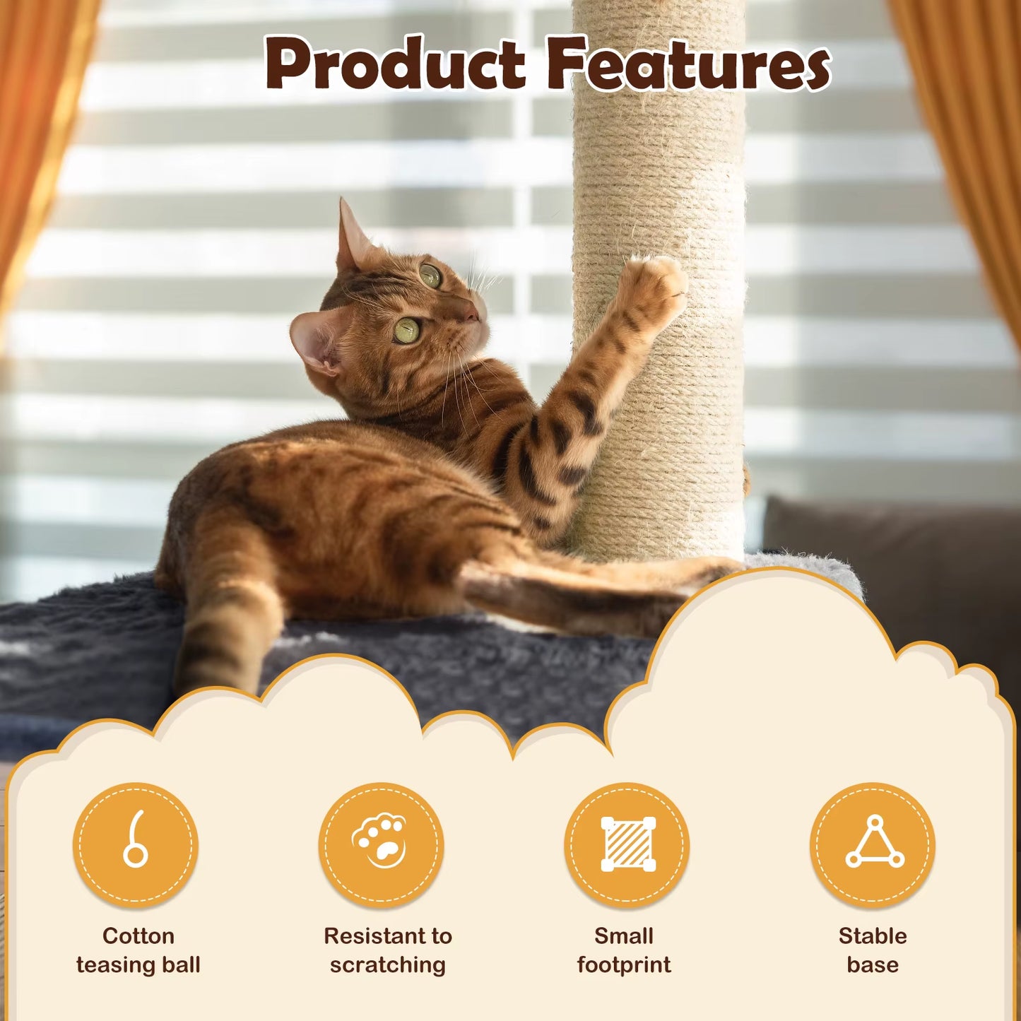 Cat Scratching Post, 90Cm Cat Tree for Indoor Cats Stable Cat Tower for Climbing Playing and Relaxation, Grey-34 X 34 X 40Cm