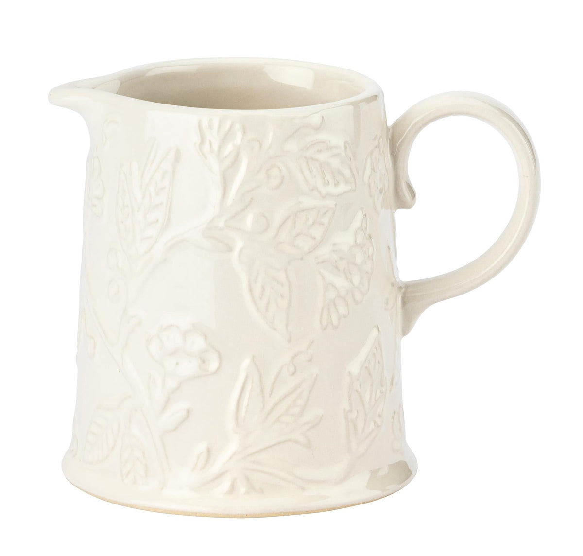 Maison & White Fieldview Farm Creamer Jug | Cream Embossed Botanical Design | Curved Handle & Pouring Lip | Country Kitchen Milk Jug