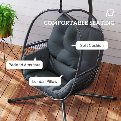 Hanging Egg Chair Outdoor Indoor, Swing Hammock Chair with Stand, Cushions, Lumbar Pillow, Adjustable Height and Steel Frame for Garden Patio
