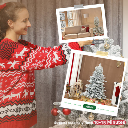 5ft Flocked Christmas Tree with Hinged Realistic Tips, Wide Shape