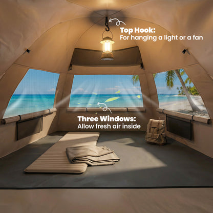 Outsunny 2-3 Person Pop Up Beach Tent, UPF15+ Sun Shelter with Extended Floor, Sandbags, Mesh Windows and Carry Bag, Brown
