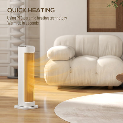 2000W Ceramic Electric Heater with 3 Heat Settings, Timer - White