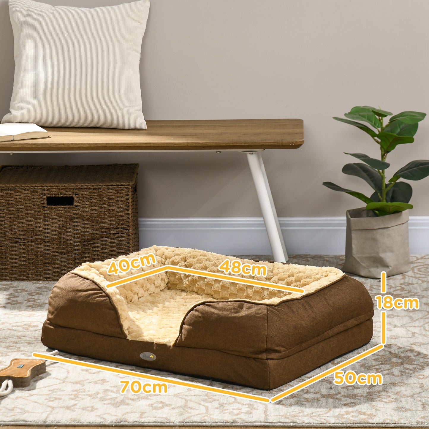 PawHut Calming Dog Bed Pet Mattress w/ Removable Cover, Anti-Slip Bottom, for Small Dogs, 70L x 50W x 18Hcm