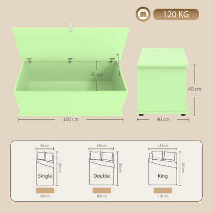 114L Green Storage Chest Bench | Wooden Blanket Box | Safety Hinge | 120kg Seat Capacity | Bedroom, Hallway & Living Room