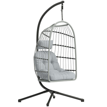 Hanging Egg Chair with Stand | 15cm Cushion, Headrest & Safety Strap | Foldable | 120kg | Light Grey